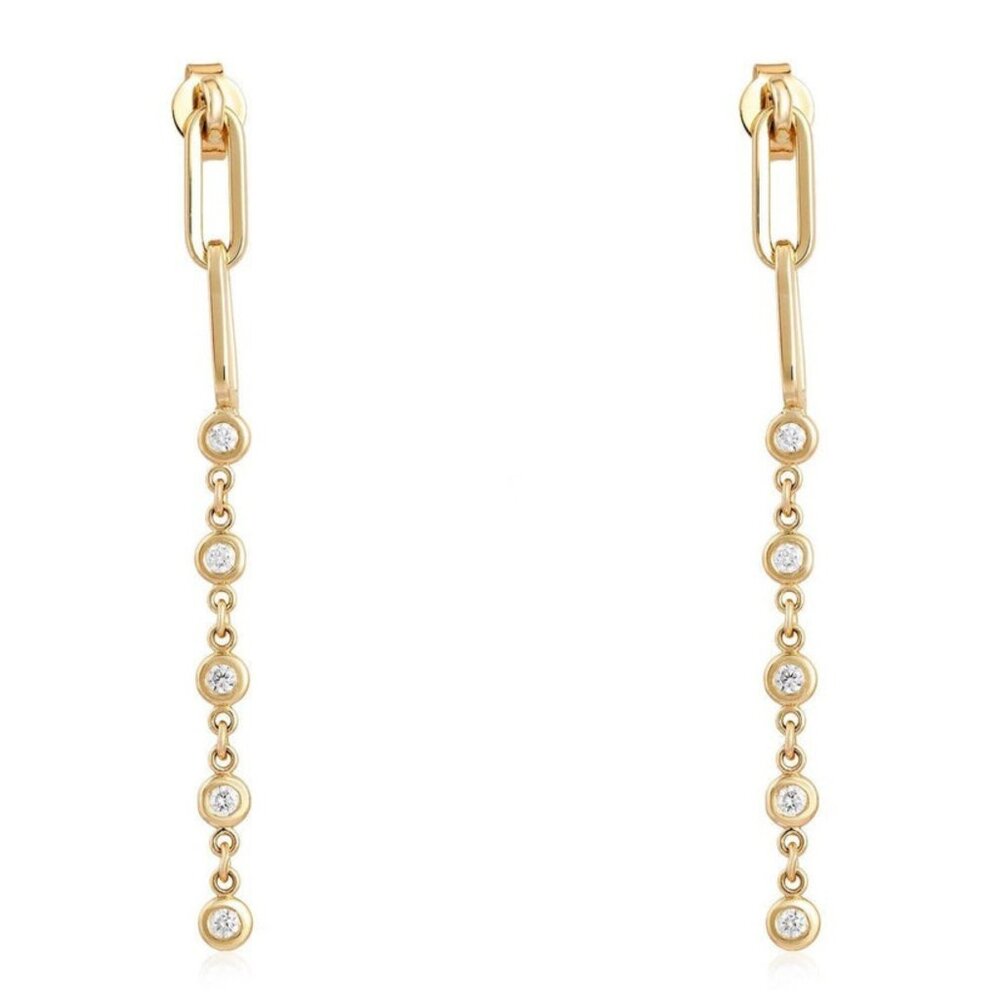 Bezel Diamond Link 14K (or 18k upon request) Yellow Gold Drop Earrings